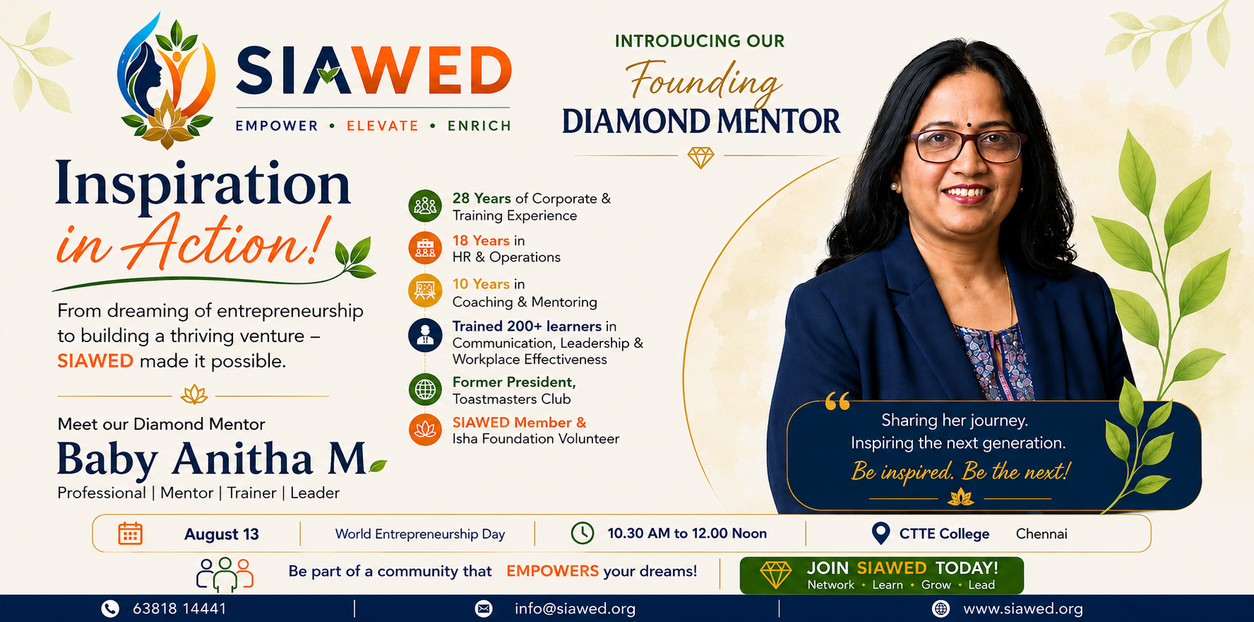 Inspiration in Action – Founding Diamond Mentor Session with Baby Anitha M
